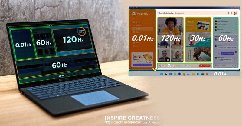 A TCL CSOT apresentou uma tela para notebooks que suporta frequência simultânea de 0,01 a 120 Hz.