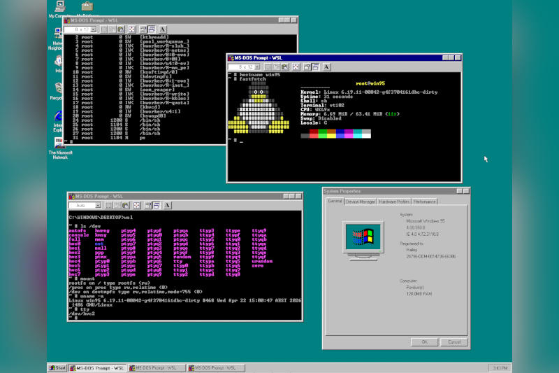 A incrível astúcia: uma garota executa um Linux moderno no Windows 95