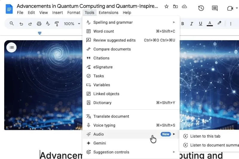 Os Google Docs agora conseguem resumir documentos rapidamente