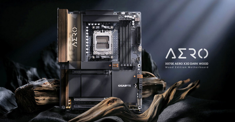 A Gigabyte apresentou o cartão X870E Aero X3D Dark Wood em um design que lembra madeira escura