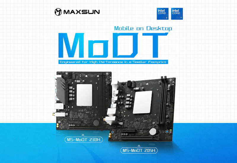 A MaxSun apresentou placas MoDT atualizadas com núcleos Raptor Lake Core 200H integrados.
