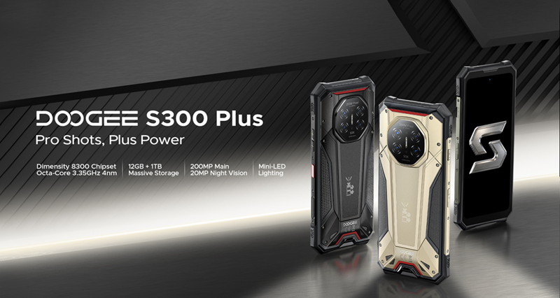 Doogee S300 Plus — um telefone confiável baseado no Dimensity 8300, equipado com 1 TB de memória e iluminação Mini‑LED ajustável.