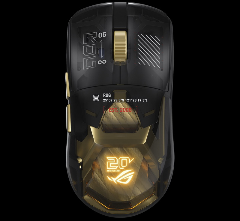 A Asus lançou a mouse de jogos ROG Harpe II Extreme Edition 20 – corpo transparente, dourado e preço de US$260.