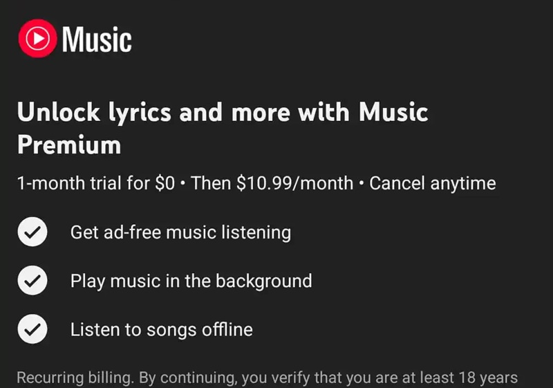 O Google ocultou os textos das músicas no YouTube Music para usuários gratuitos