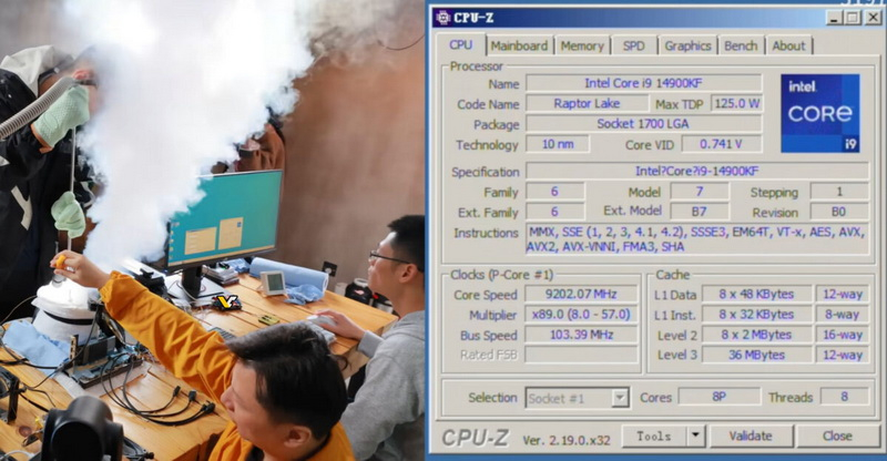 Aceleraram o Intel Core i9‑14900KF até 9206,34 MHz – novo recorde mundial.