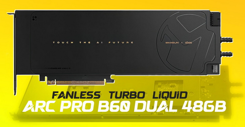 A MaxSun apresentou duas placas gráficas de dois cabeças Arc Pro B60 Dual sem ventiladores